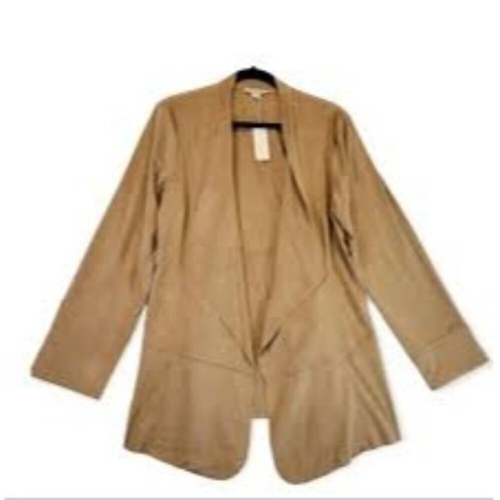 SIMPLY NOELLE Tan / Beige Faux Suede Coat Cardigan Coatigan, Size XL